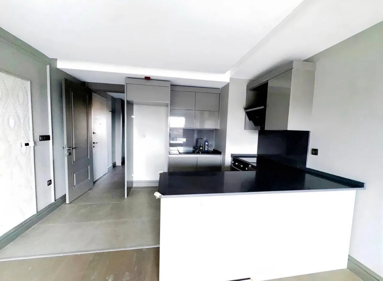 Open-plan kitchen with built-in appliances