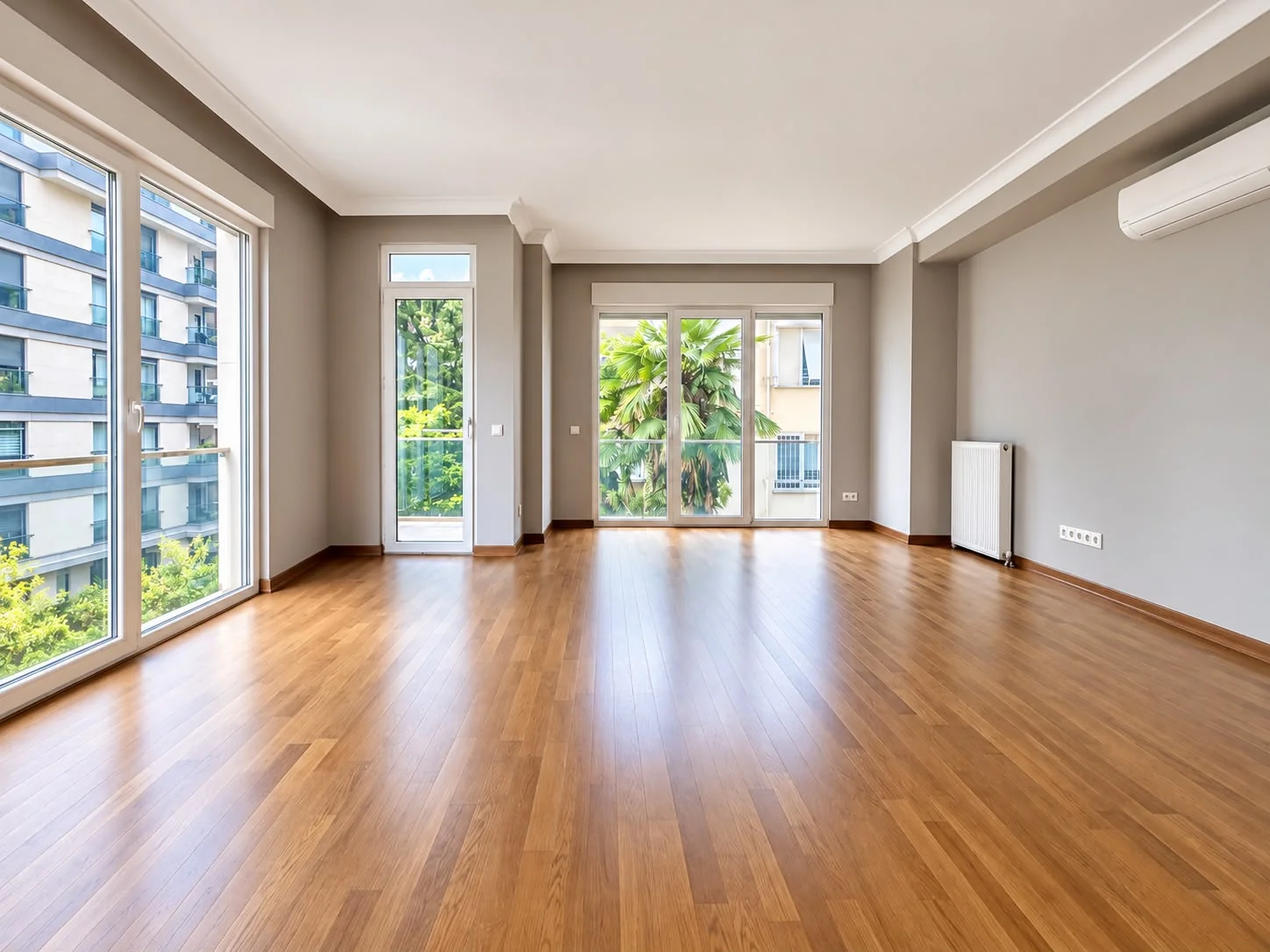 Bright living room with balcony access